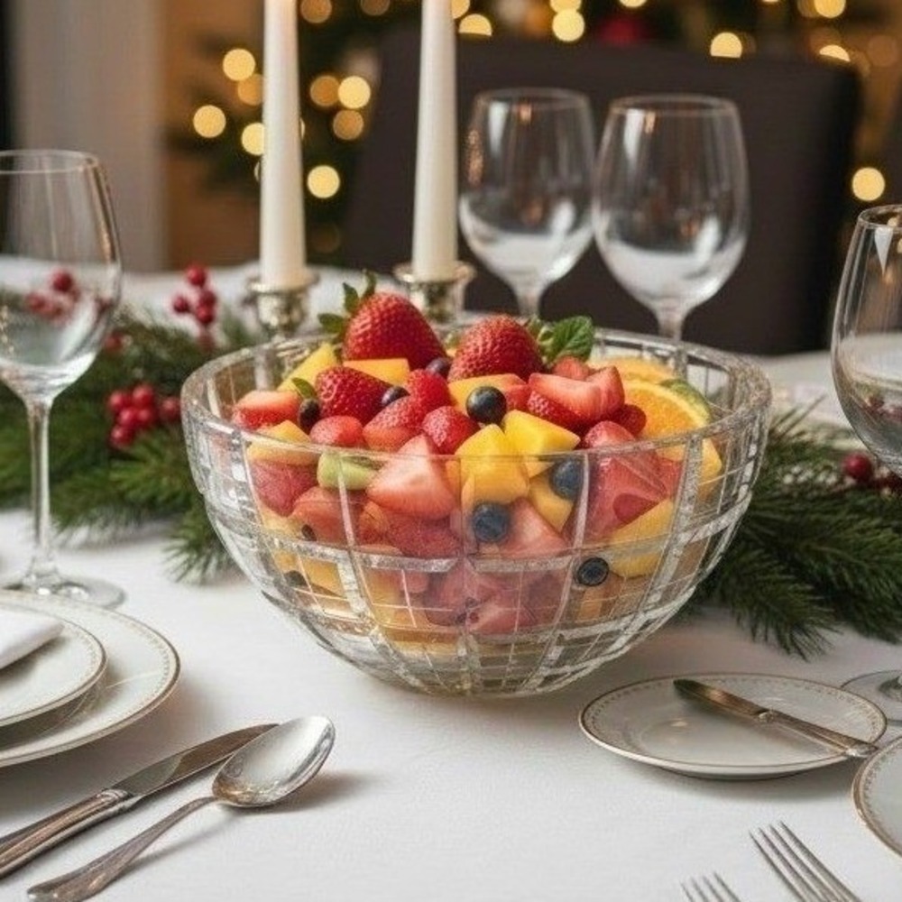 Wedgewood Tartan Plaid Cut Crystal Glass Bowl, Table Centerpiece, Display Decor
